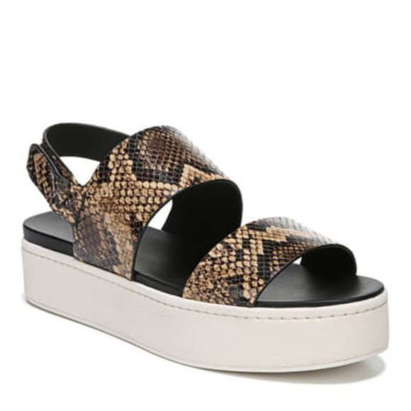 VINCE Animal Print Leather Wedge Sandals - Picture 6 of 14